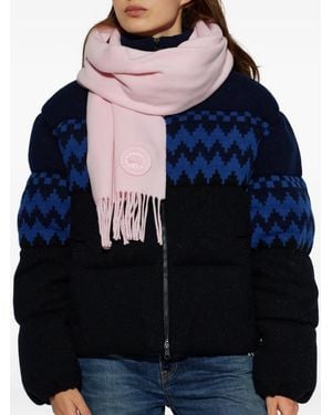 Canada Goose Fringed Logo-Patch Scarf - Blue