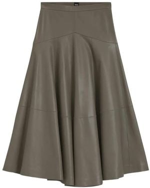 BOSS Leather Midi Skirt With Bell Silhouette - Grey