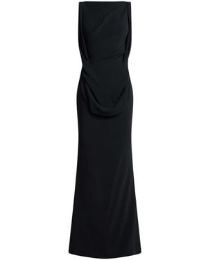 Talbot Runhof Draped Sleeveless Lace Maxi Dress - Black