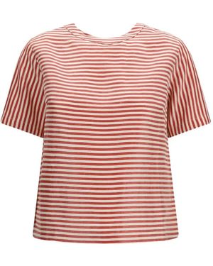 Cruna Gestreiftes T-Shirt Mit Geknöpfter Rückseite - Pink