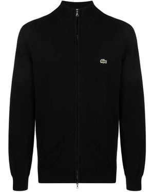 Lacoste Logo-Patch Zip-Up Cardigan - Black