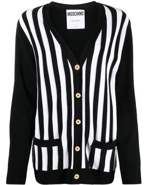 Moschino Striped Ribbed-Knit Cardigan - Black