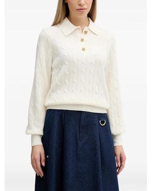 Barbour Evie Cable-Knit Button Polo Top - White