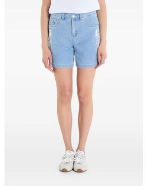 Desigual Embroidered Denim Shorts - Blue