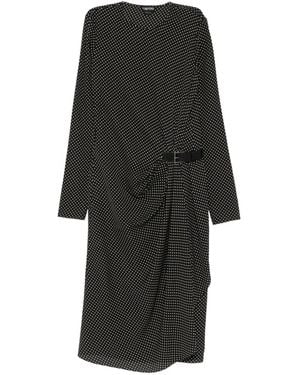 Tom Ford Polka-Dot Belted Midi Dress - Black