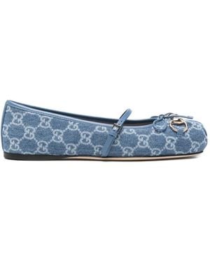 Gucci Signature Horsebit Detail Gg Monogram Ballet Flats - Blue