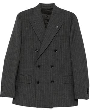 Lardini Pinstripe-Pattern Double-Breasted Blazer - Black