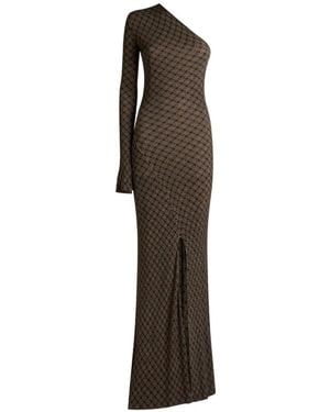 Etro Ribbed Long Dress With Micro Diamond Motif - Brown