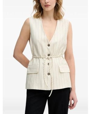 Sisley Striped Buttoned Sleeveless Gilet - White