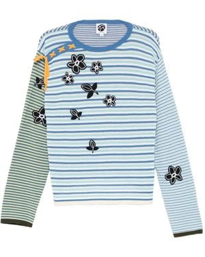 YANYAN KNITS Striped Floral Knitwear - Blue