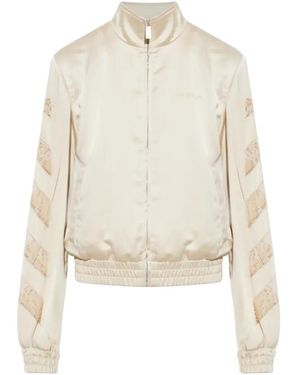 Off-White c/o Virgil Abloh Lace-Insert Satin Bomber Jacket - White