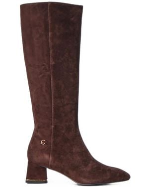 Coccinelle Suede Block-Heel Boots - Brown