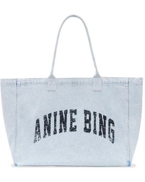 Anine Bing Leo Denim Tote Bag - White