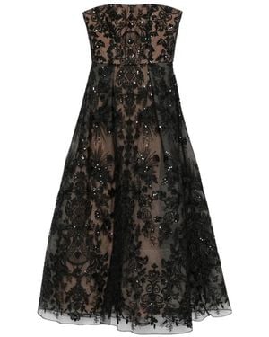 Elie Saab Floral-Embroidered Midi Dress - Black