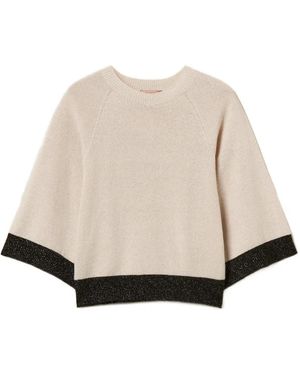 Twinset Cropped Wool And Cashmere Jumper With Lurex - Natural