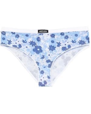 Miu Miu Floral-Print Briefs - Blue
