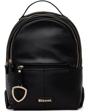 Blauer Rucksack Mit Logo-Schild - Schwarz