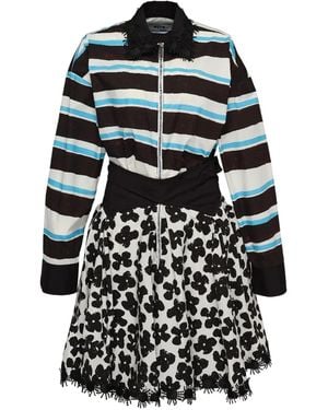 MSGM Stripe-floral Print Mini Dress - ブラック