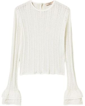 Twinset Ruffled Open-Knit Top - White