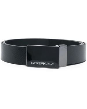 Emporio Armani ロゴバックル レザーベルト - ブラック