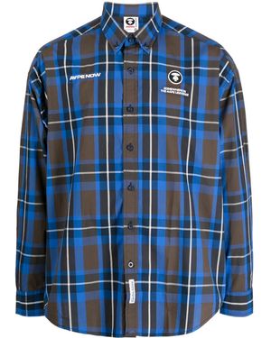 Aape By A Bathing Ape Check-Print Logo-Print Shirt - Blue