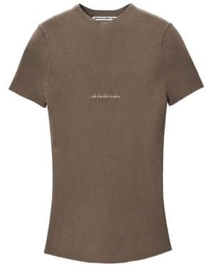 Alexander Wang Ribbed-Knit Jacquard-Logo Top - Brown