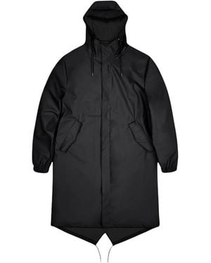 Rains Fishtail-Hem Drawstring-Hood Parka - Black