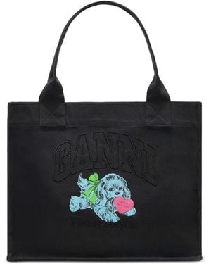 Ganni Recycled Cotton Large Tote Bag - Black