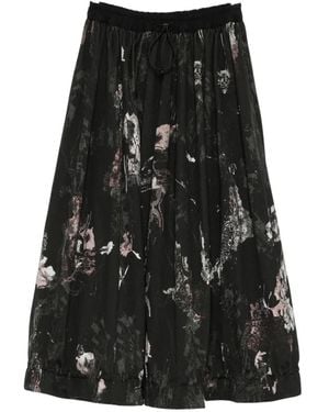 Yohji Yamamoto Abstract-Print Drawstring Skirt - Black
