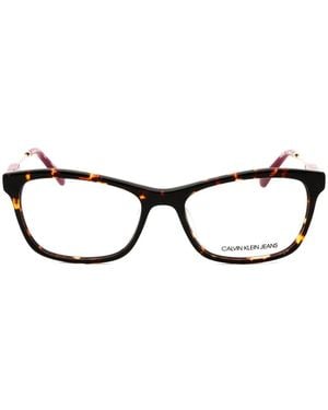 Calvin Klein Tortoiseshell-Effect Rectangle-Frame Glasses - Black