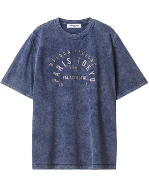 Maison Kitsuné Camiseta College Con Efecto Lavado Ácido - Azul