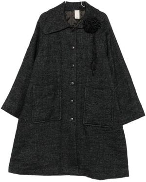 SOH Floral-Applique Single-Breasted Coat - Black