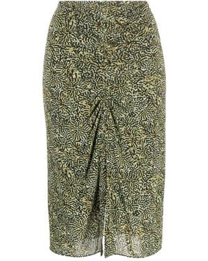 Isabel Marant Ruched-Front Patterned Midi Skirt - Green