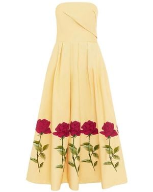 LEO LIN Vestido estampado palabra de honor - Amarillo