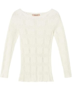 Twinset Ribbed Jumper With Check Pattern - White