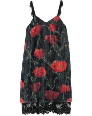Willy Chavarria Fondo Floral-Pattern Lace-Trim Midi Dress - Red