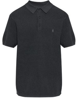AllSaints Aspen Waffle-Knit Polo Shirt - Black