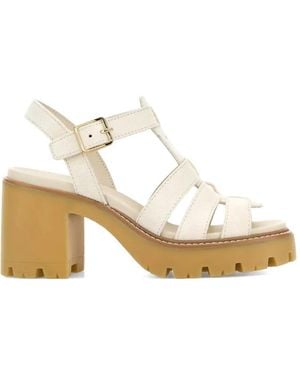 Prada Block-Heel Cage Sandals - White