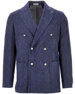 BRERAS Milano Double-Breasted Peak-Lapel Blazer - Blue