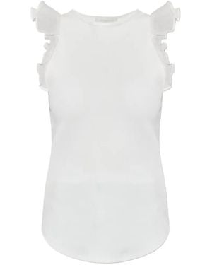 Zimmermann Awaken Ruffled-Trim Ribbed Tank Top - White