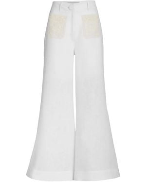 Silvia Tcherassi Maura Lace-Panel Flared Pants - White