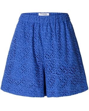 SELECTED Perforated Elasticated-Waistband Shorts - Blue