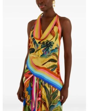 FARM Rio Tropical-Print Cowl-Neck Top - Yellow