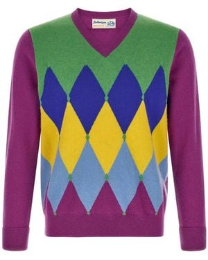 Ballantyne Diamond Intarsia V-Neck Sweater - Gray
