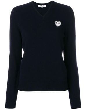 COMME DES GARÇONS PLAY V-Neck Heart-Logo Sweater - Blue