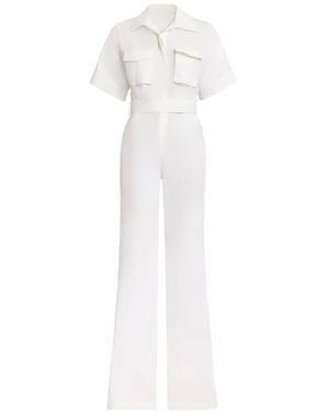 Elie Saab Belted Short-Sleeve Jumpsuit - White