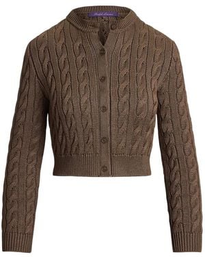 Ralph Lauren Cable-Knit Silk Cropped Cardigan - Brown