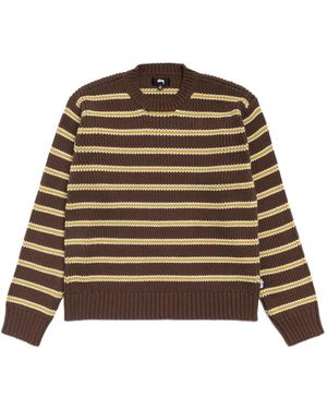 Stussy Striped Crew-Neck Jumper - Brown
