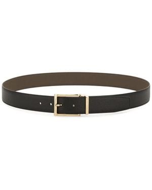 Ferragamo Gancini Hammered Leather Reversible Belt With Rectangle Buckle - White