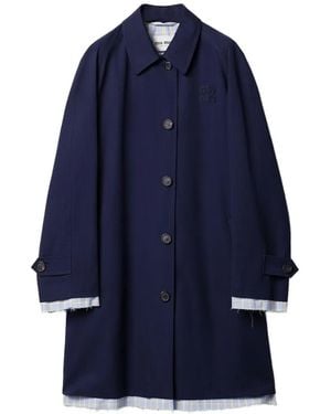 Miu Miu Single-Breasted Poplin Coat - Blue
